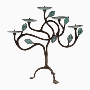 Hand-Forged Bronze / Brass Tree of Life Sculpture Candleholder, 1960s