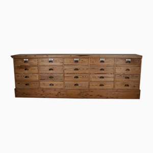 Large Dutch Pine Apothecary Cabinet, Bank of Drawers or Shop Counter, 1930s