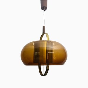 Brass and Acrylic Glass Pendant Lamp attributed to Temde, 1970s