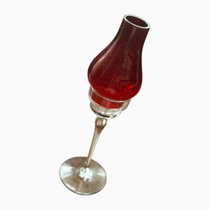 Red Glass Candlestick for Tea Light by Lindshammar, 1960s