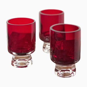 Portacandele Reijmyre in vetro rosso di Röda Korset, anni '70, set di 3