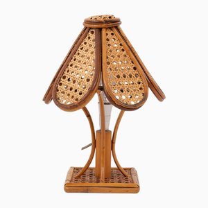 Italian Table Lamp in Wicker Cane Webbing and Rattan, 1980s