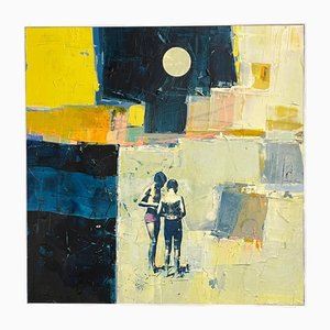 Dan Parry-Jones, Inspecting Fishing Line, Acrylic and Mixed Media on Board, 2024, Framed