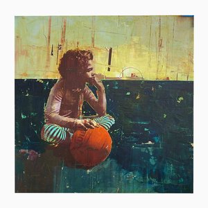 Dan Parry-Jones, Basketball Girl, Acrylic and Mixed Media on Board, 2024, Framed