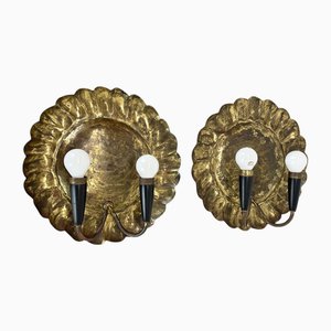 Brass Theatre Wall Light Sconces in the style of Gio Ponti, Italy, 1950s, Set of 2
