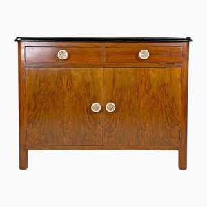 Italienische Art Deco Kommode aus Holz mit Schubladen und transparenten Glasgriffen, 1940er