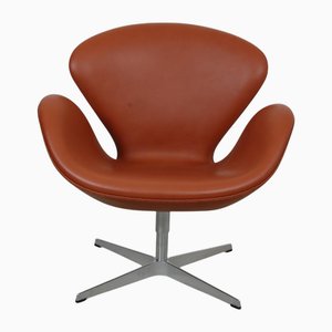 Swan Chair in Cognac Aura Leather by Arne Jacobsen, 2000s
