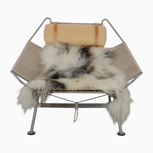 Flagline Chair with Natural Leather Cushion by Hans Wegner, 2000s