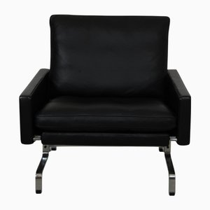 Sillón Pk-31 de cuero negro de Poul Kjærholm, años 70