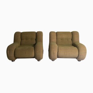 Poltrone vintage con struttura in tubolare d'acciaio e rivestimento verde oliva, set di 2