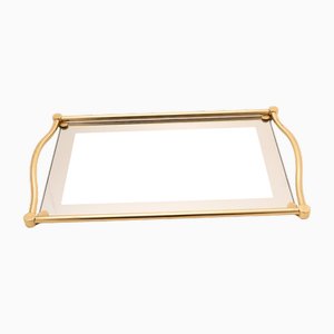 Italian Brass and Glass Tray, 1970s