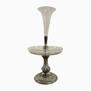 Antique Victorian Silver Plated and Etched Glass Épergne by Walker & Hall, 1880