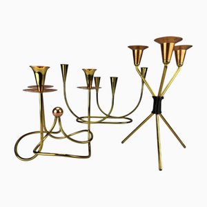 Mid-Century Kerzenständer aus Messing & Kupfer, 1950er, 3 . Set