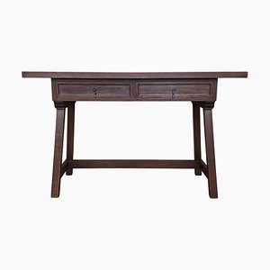 Early 20th Spanish Walnut Country Farm Desk with Two Drawers, 1890