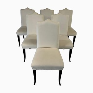 Italienische Art Deco Stühle aus cremefarbenem Samt & Schwarz Lackiert, 6 . Set