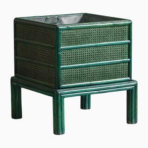 Green Planter with Bamboo Legs and Vienna Straw, 1980s
