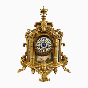 19th Century French Gilt Metal and Porcelain Mantle Clock, 1860
