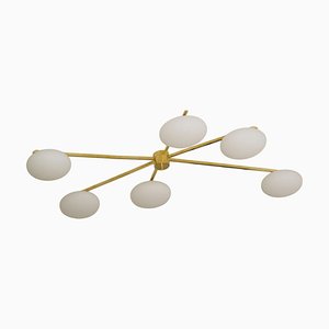 Deckenlampe aus Messing und Muranoglas im Stil von Angelo Lelli für Arredoluce