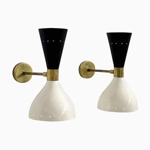 Italienische Wandleuchten aus Aluminium & Messing, 1950er, 2er Set