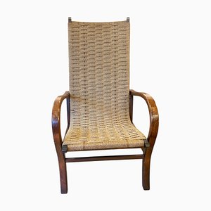 Fauteuil Bauhaus avec Structure en Bois Courbé et Revêtement en Corde de Papier attribué à Erich Dieckmann, 1930
