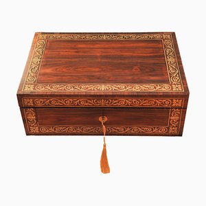 Regency Brass-Trimmed Rosewood Writing Slope with Stationery from Wells & Lambe, Set of 6