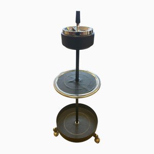 Mid-Century Standing Ashtray in Leather & Chrome, 1960s