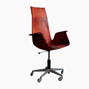 Model FK 6725 Desk Swivel Chair in Red Leather by Preben Fabricius & Jørgen Kastholm for Kill International, 1960s