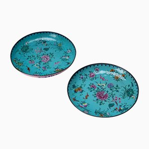Assiettes Famille Rose en Émail, Chine, Fin du 18ème Siècle, Set de 2