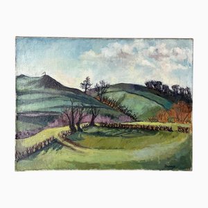 Artista británico, Escena de la campiña de Somerset, siglo XX, óleo sobre lienzo