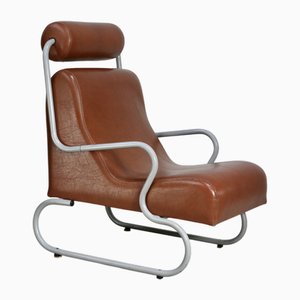 Butaca era espacial de metal tubular y cuero sintético, años 60