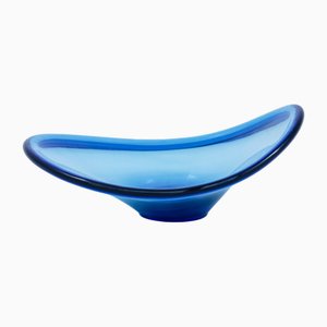 Hand-Blown Blue Biomorphic Glass Bowl attributed to Per Lütken for Holmegaard, 1960s