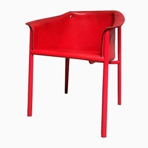 Roter Leder Esszimmerstuhl, Italien, 1980er