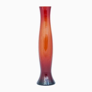 Vaso grande sfumato in vetro soffiato rosso e arancione di Zbigniew Horbowy per Sudety Glassworks, Polonia, anni '70