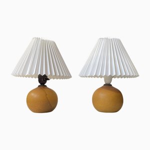 Lampes de Bureau Globe en Céramique Orange, France, 1930s, Set de 2