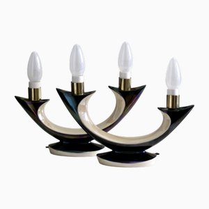 French Blue Iridescent Ceramic Table Lamps from Verceram, 1960s, Set of 2