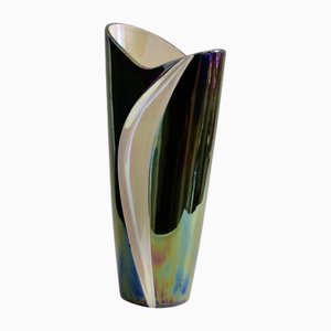 Large French Blue & Beige Ceramic Vase from Verceram, 1960s