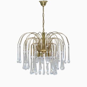 6-Light Irridescent Murano Crystal Waterfall Chandelier in the style of Venini, Italy, 1970s