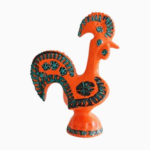 Coq en Céramique Orange et Verte par Aldo Londi pour Bitossi, Italie, 1960s