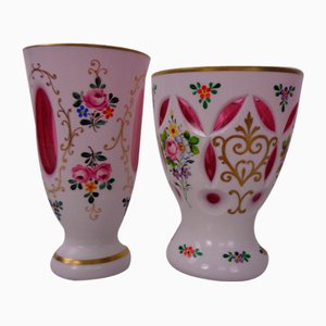Czechoslovakian Hand-Painted Bohemian Glass Vases, 1890s, Set of 2