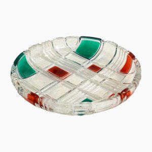 Grid Pattern Round Dish in Crystalline Glass by Waltherglas Germany, 1980s