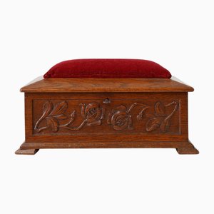 Art Deco Sewing Box with Sculpted Roses and Red Velvet Top, 1890s