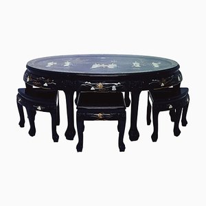 Chinese Coffee Table with 6 Matching Stools, Set of 7
