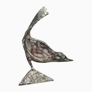 Bird in Silvered Bronze and Blown Glass from Lohé, 1980s