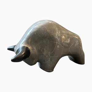 Modernist Gray and Black Fat Lava Ceramic German Bull from Otto Keramik, 1980s