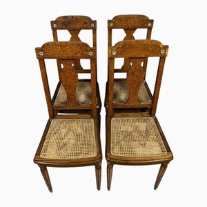 Louis XVI Chairs in Burl, Rosewood and Walnut from Krieger Paris, 1880s, Set of 4