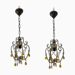 Lampade a sospensione piccole in cristallo con perline, anni '70, set di 2