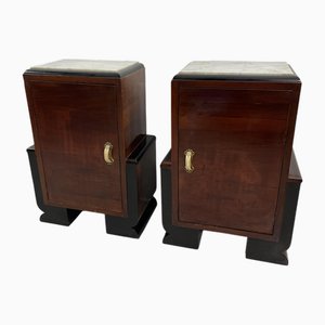 Art Deco Italian Bedside Tables with Marble Top, 1930s, Set of 2