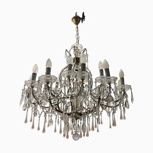 Large Pink Crystal Beaded Murano Glass Drop Chandelier, 1970s