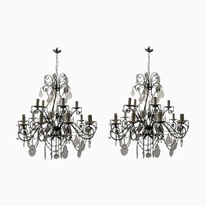 Large Macaroni Crystal Chandeliers, 1950s, Set of 2