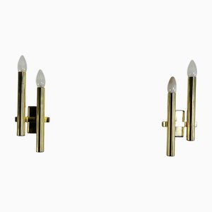 Mid-Century Brass Wall Lamps in the style of Gaetano Sciolari, 1960s, Set of 2